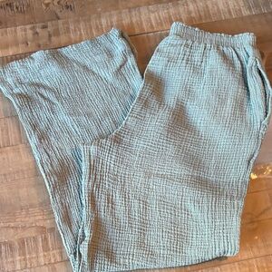 Olive green gauze wide leg pants